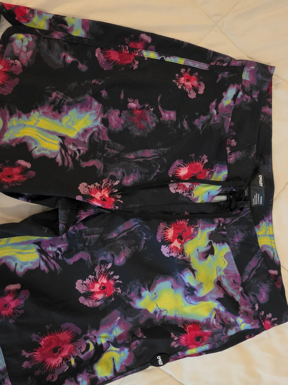 Oakley Black Tie-Dye Swim Shorts with Pink & Yellow Floral Print